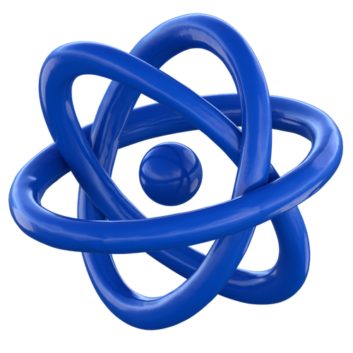 Blue atomic structure sculpture