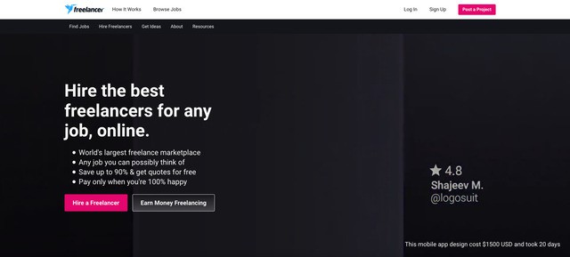 Freelancer homepage screenshot