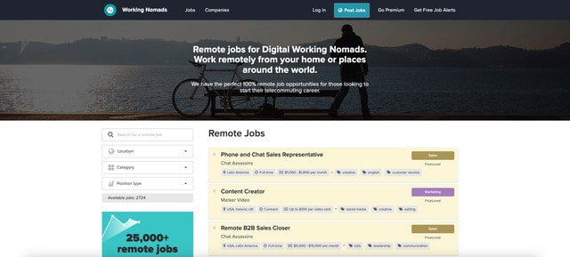 Working Nomads homepage screenshot