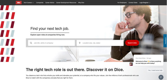 Dice homepage screenshot