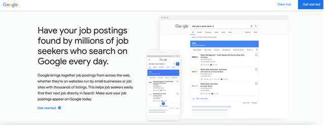 Google for jobs website screenshot
