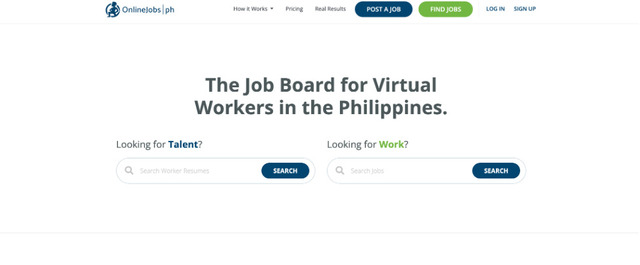 Onlinejobs.ph homepage screenshot