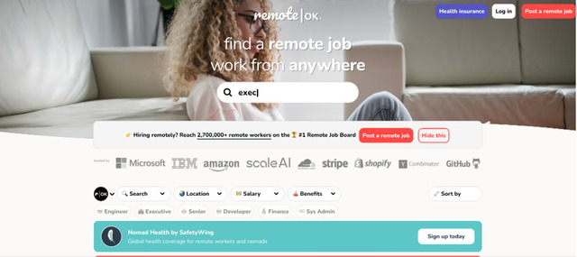 RemoteOK homepage screenshot