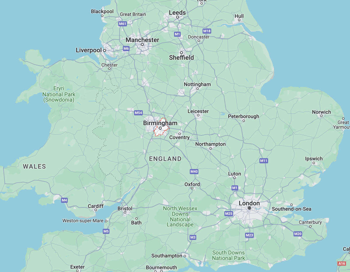 UK map Birmingham