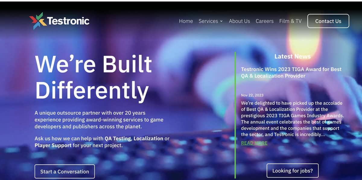 Testronic website screenshot