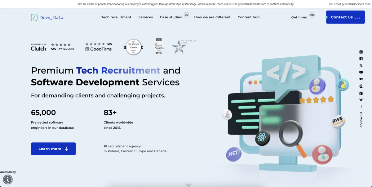 DevsData IT recruitment website screenshot