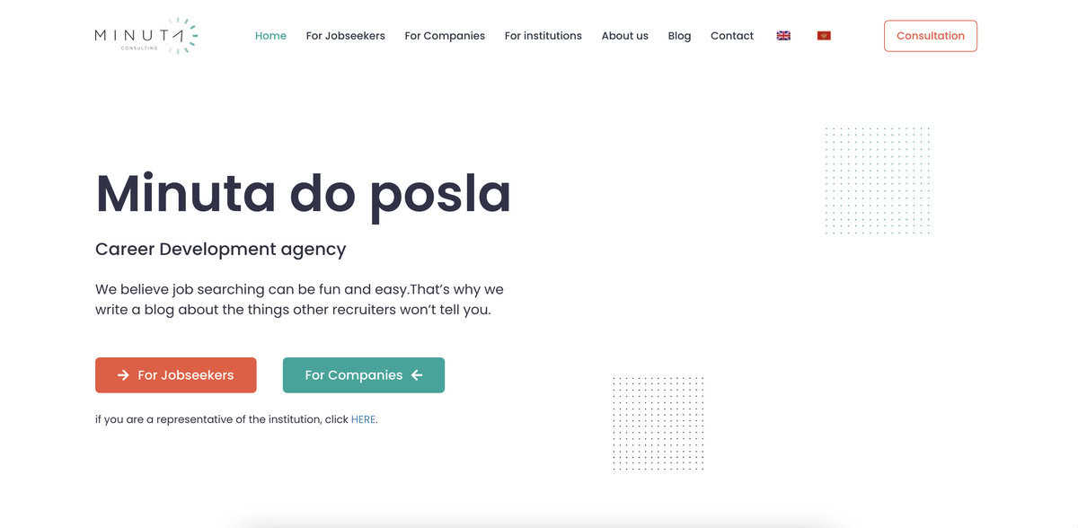 Screenshot of website of Minuta do Posla