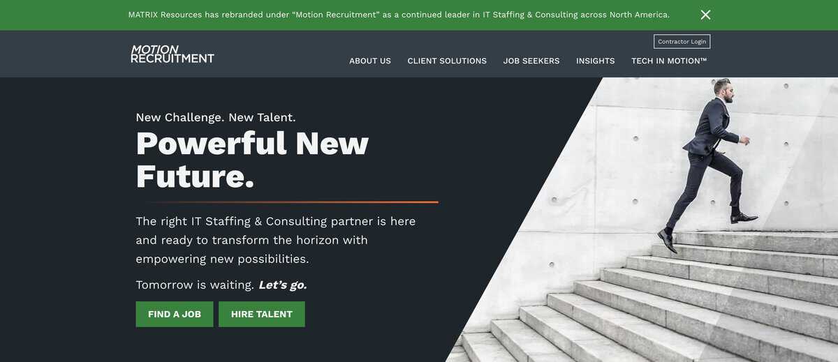 Motion recruitment website screenshot