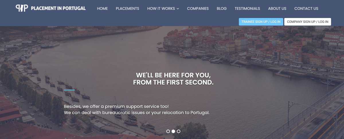 Placement in Portugal website screenshot