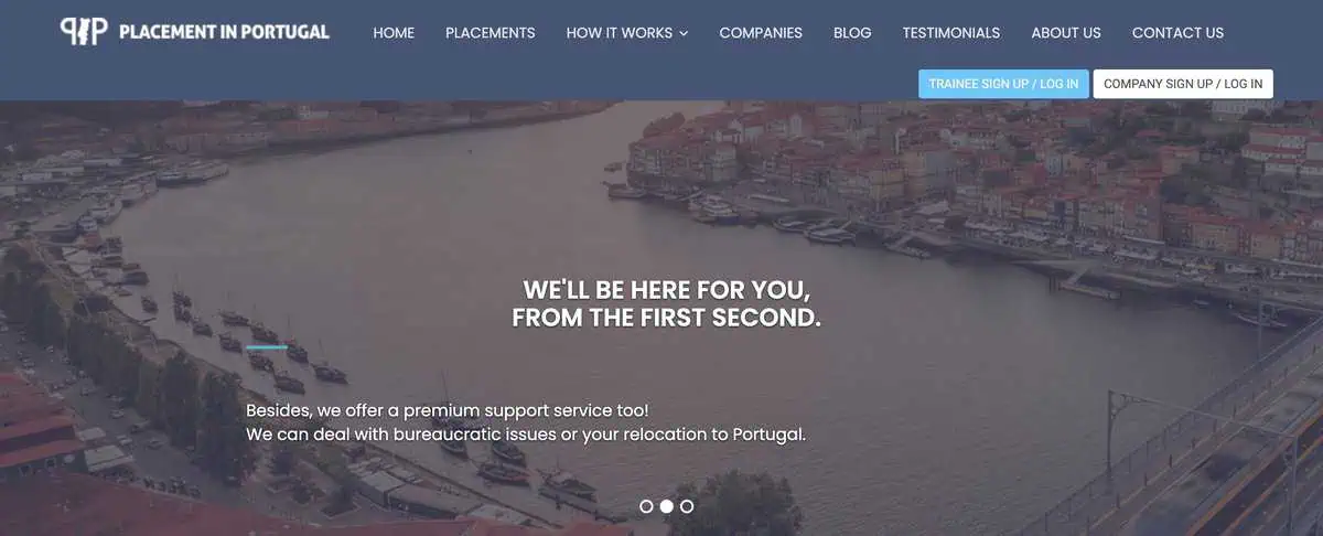 Placement in Portugal website screenshot