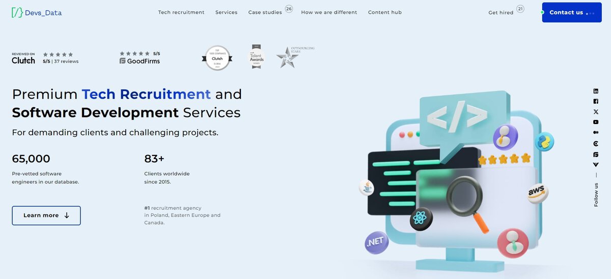 DevsData IT recruitment website screenshot