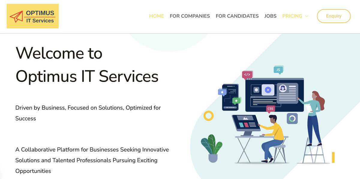 Optimus IT Services home page screenshot