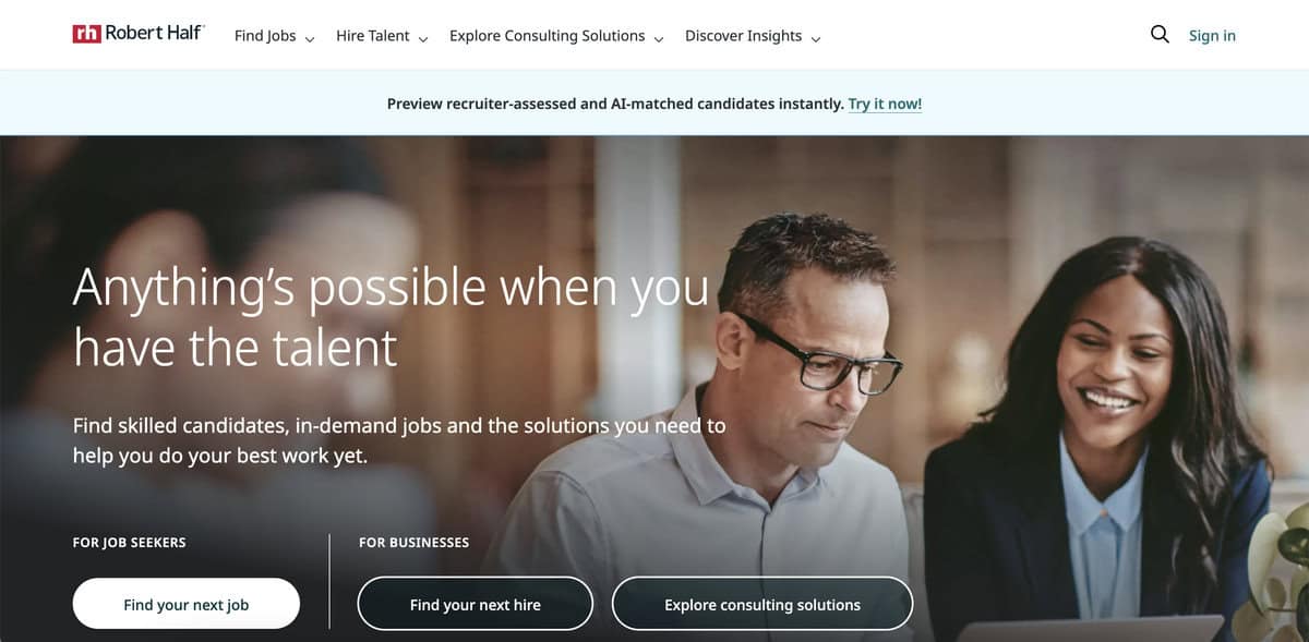Robert Half website screenshot