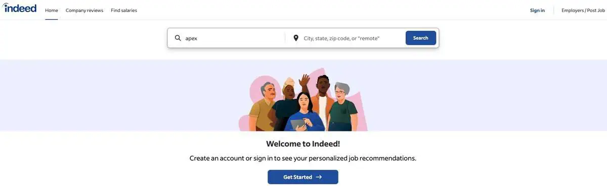Indeed webpage