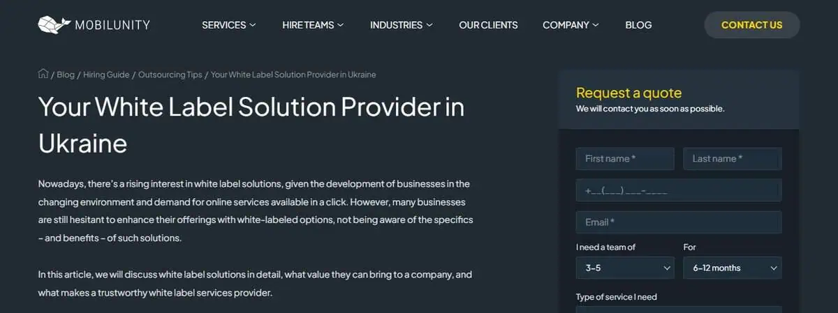 Mobilunity webpage