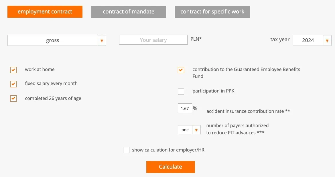 Wynagrodzenia calculator
