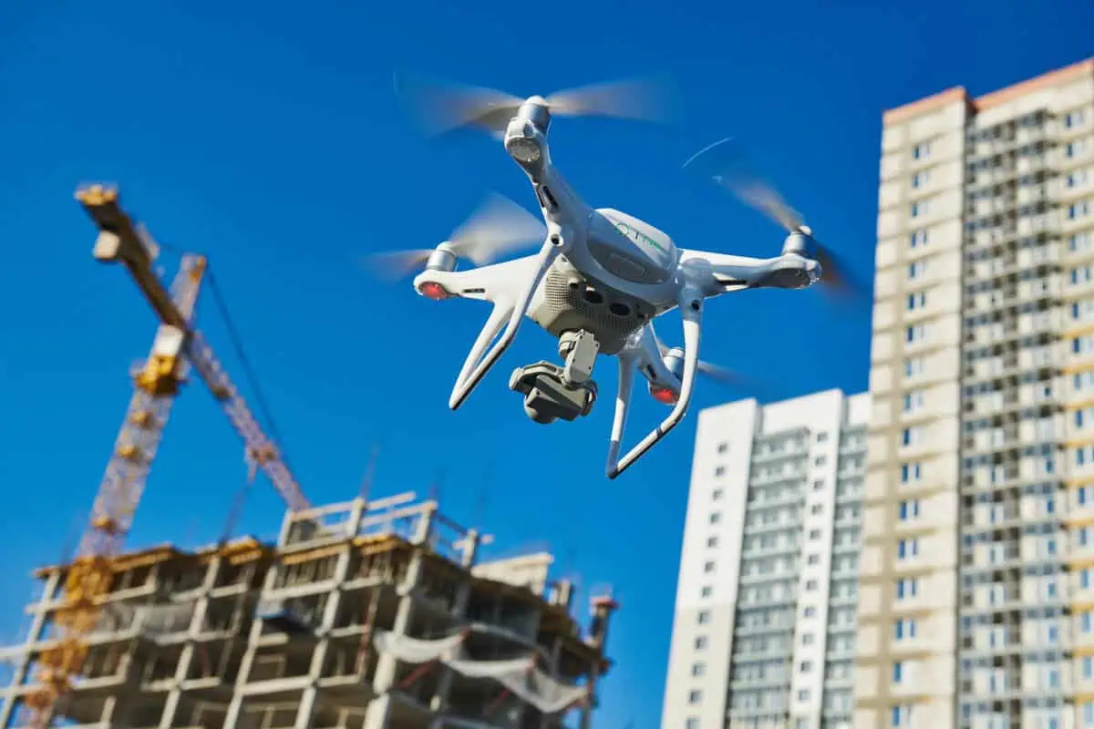 Drone over construction area