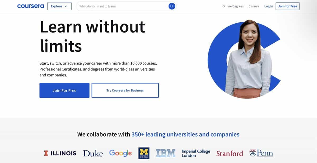 coursera Webpage testimonial