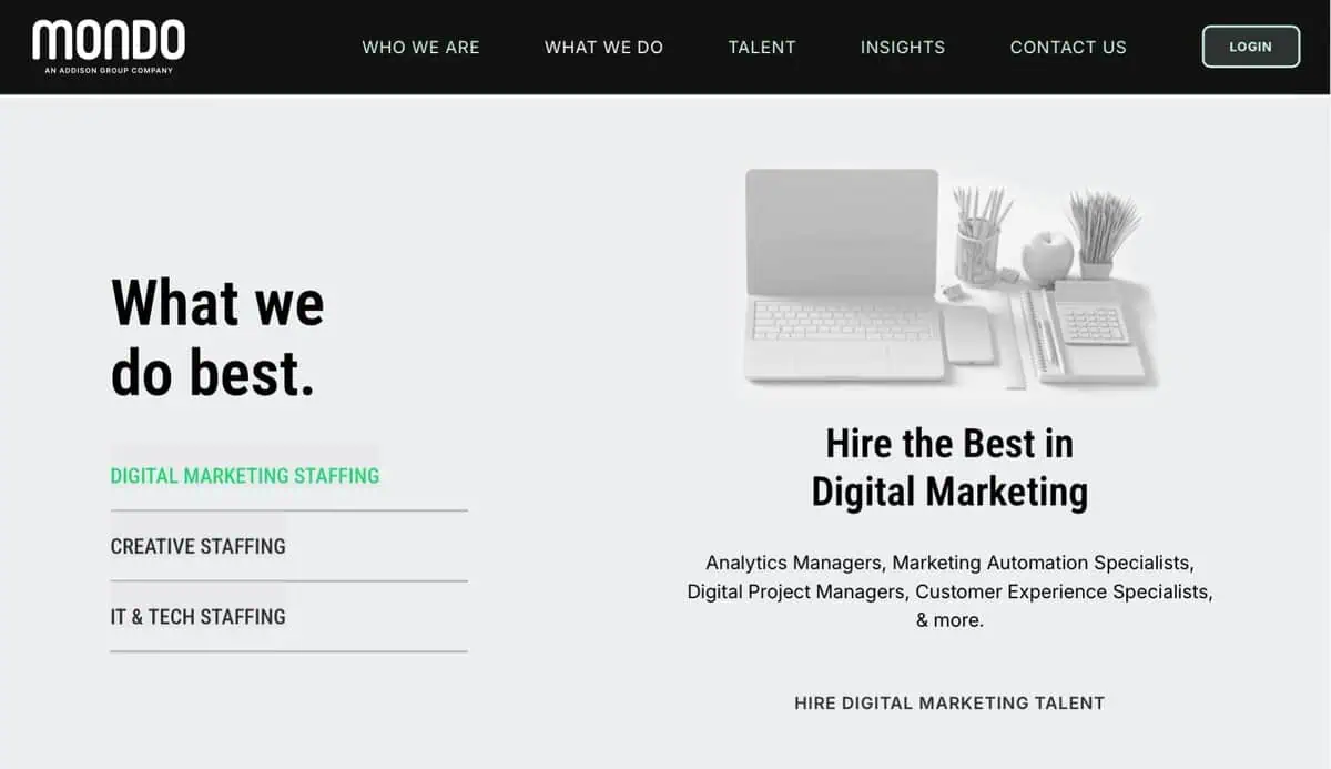Mondo website screen