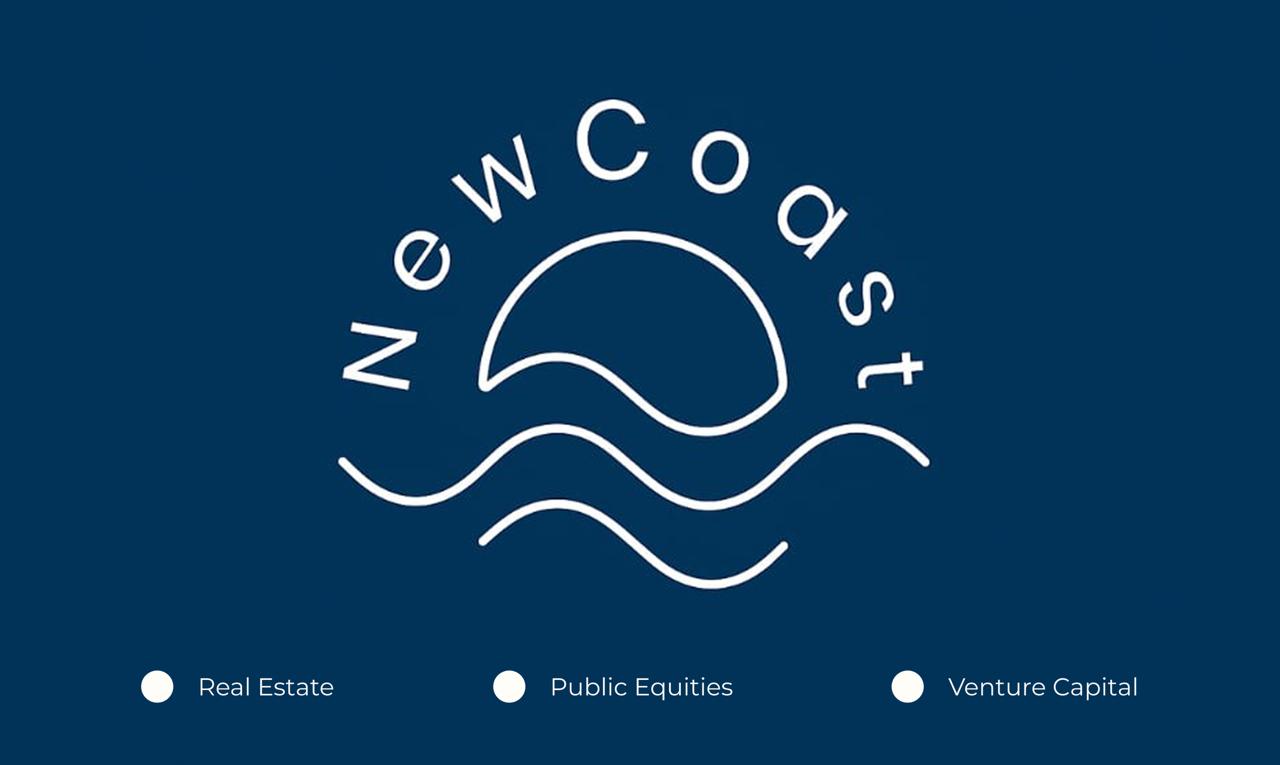NewCoast Group logo with menu items for Real Estate, Public Equities, and Venture Capital. testimonial