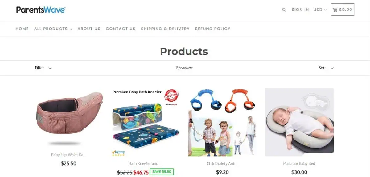 ParentsWave Products screen