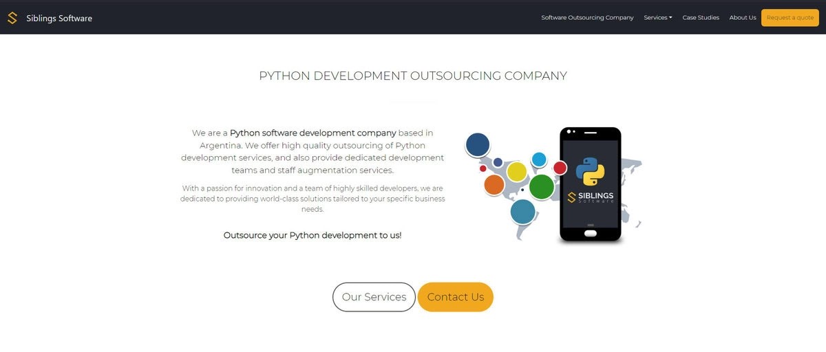 Siblings Software website showing Python Development Outsourcing Company. testimonial