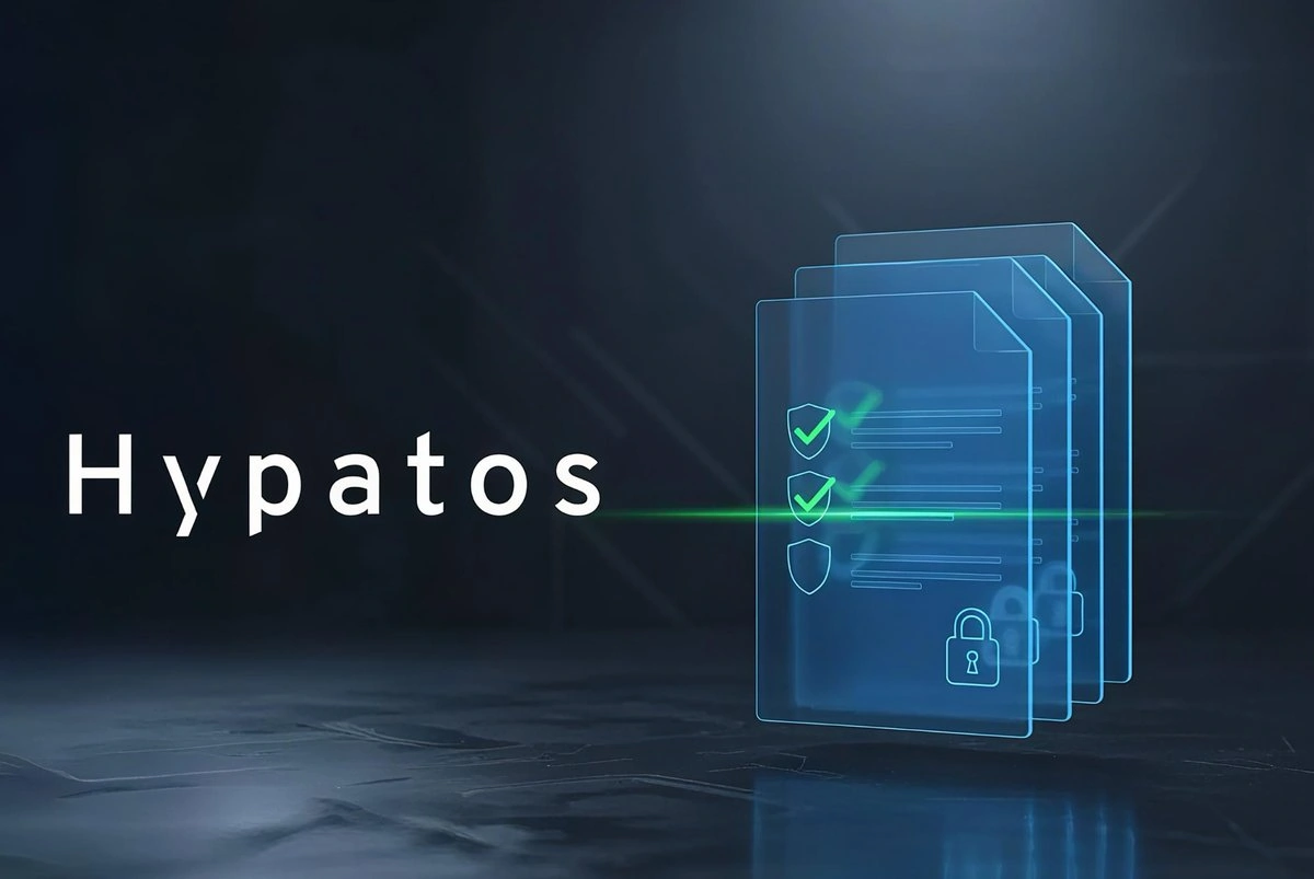 Hypatos branding with digital document icons representing AI document processing.