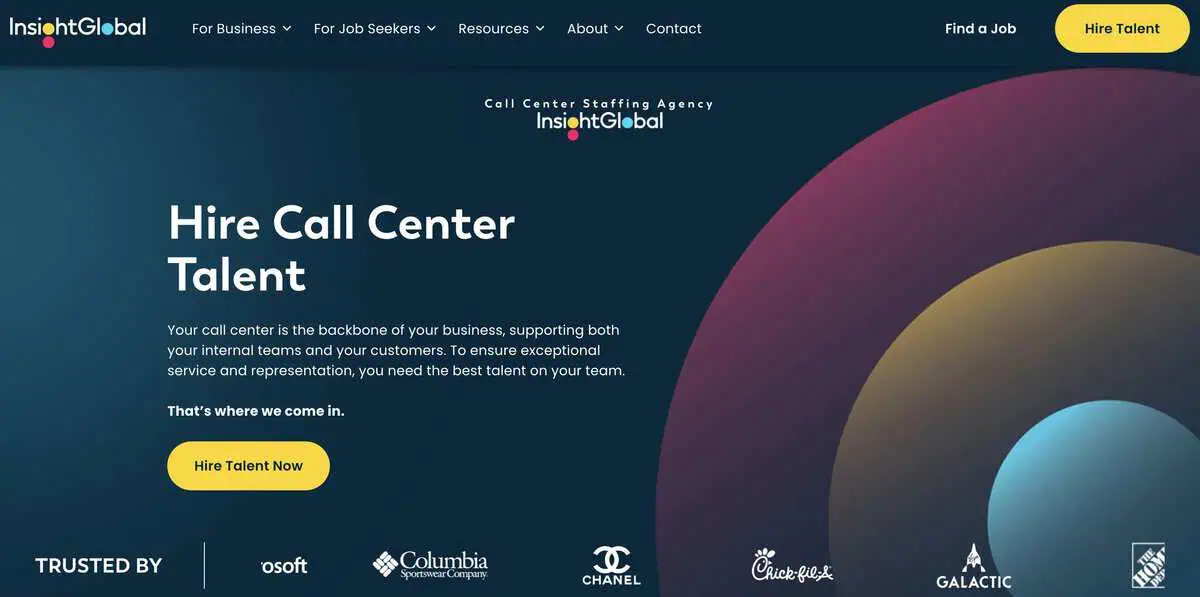 Insight Global website header: Hire Call Center Talent.