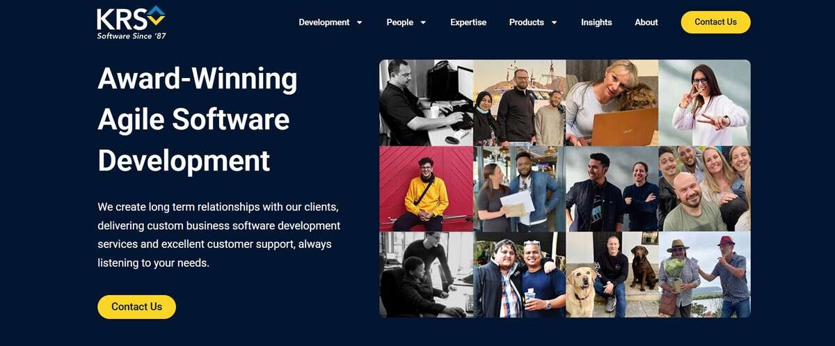 KRS website screenshot: Award-Winning Agile Software Development. testimonial