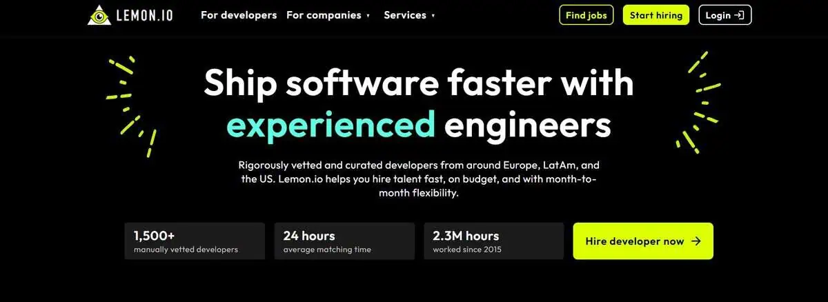 Lemon.io website screenshot: Ship software faster with experienced engineers.