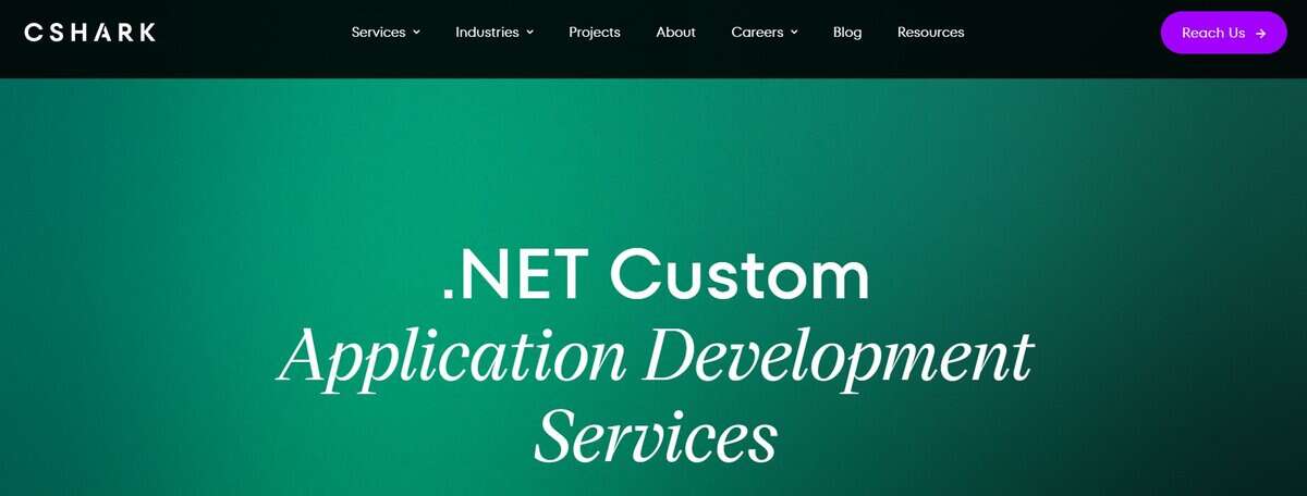 Cshark website: .NET Custom Application Development Services. testimonial