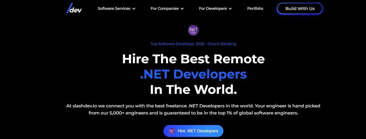 Slashdev website screenshot: Hire the best remote .NET developers in the world. testimonial