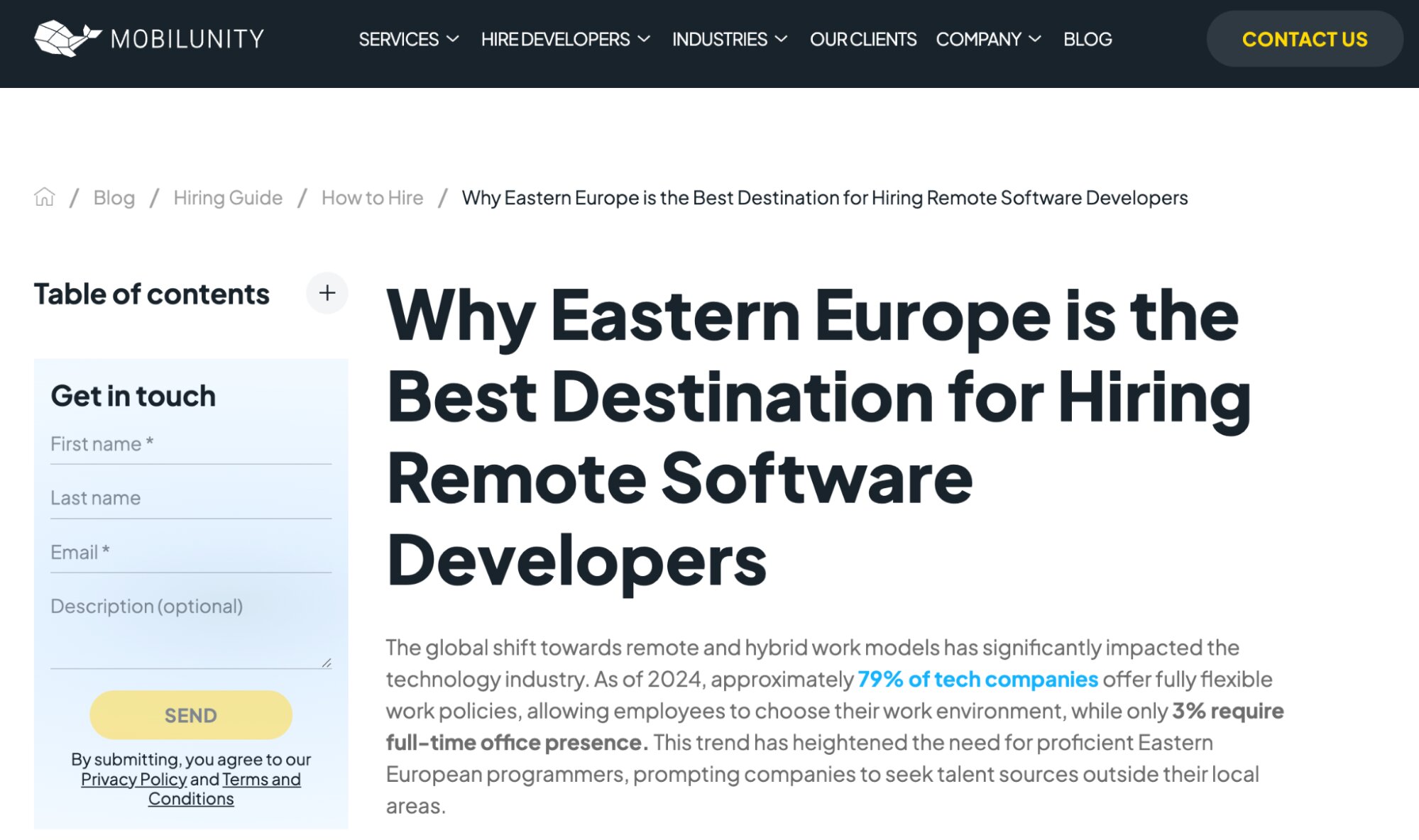 Mobilunity website testimonial