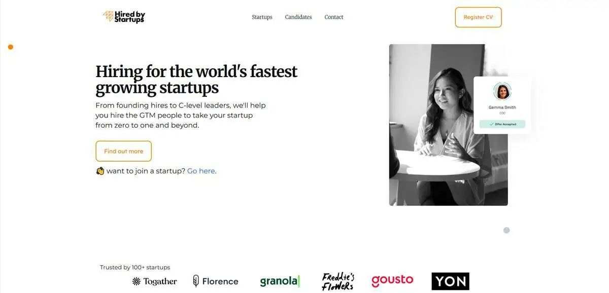 Hired by Startups Website.