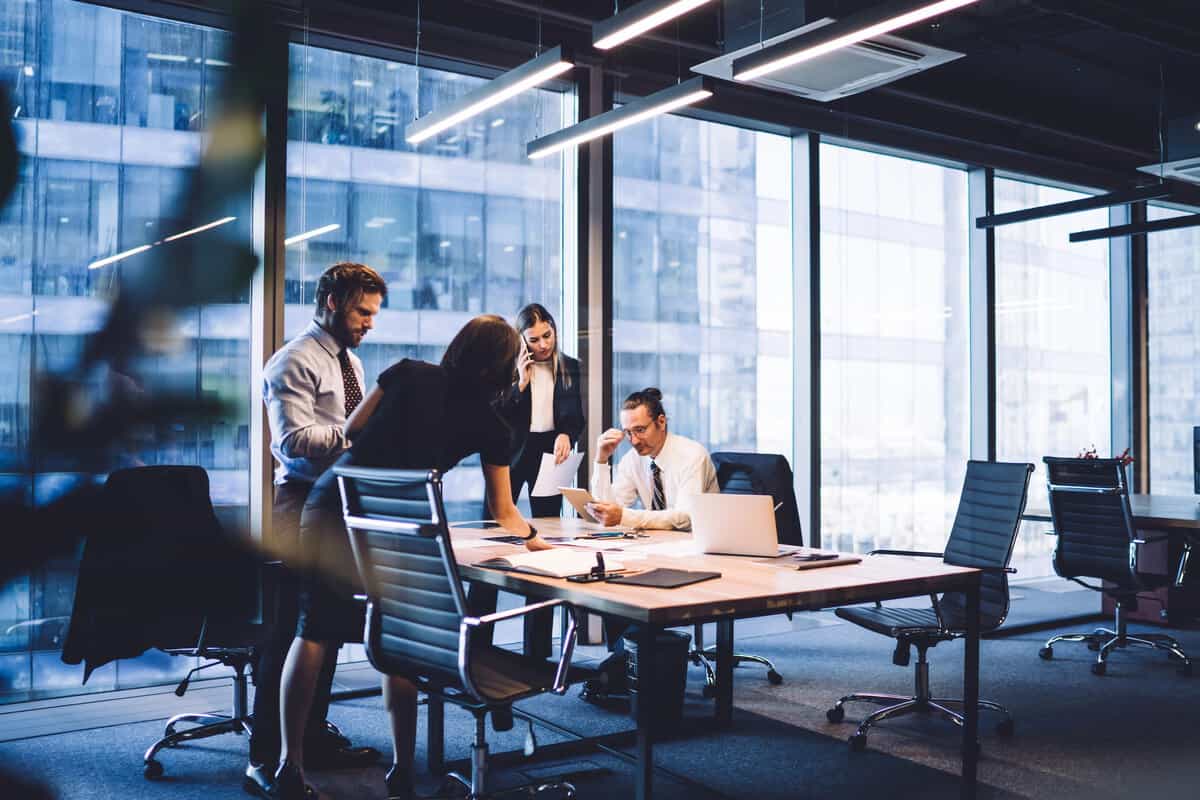 Recruiters working for recruiting agency in the modern office. testimonial