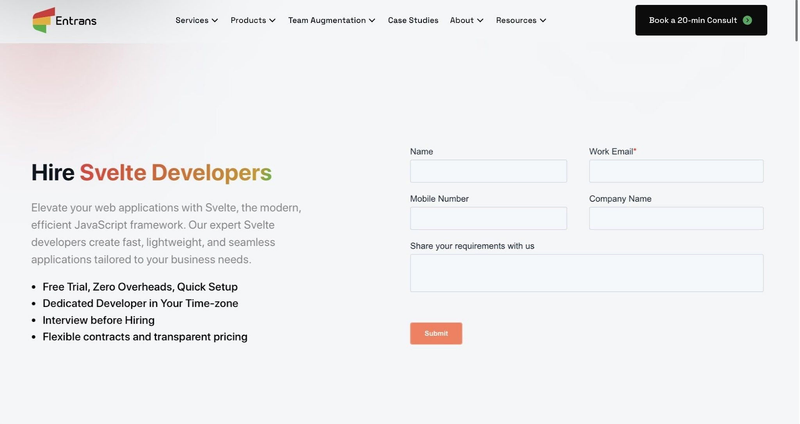 Entrans website screen