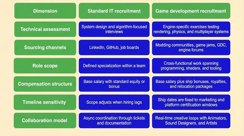 How game development hiring differs from standard IT recruitment