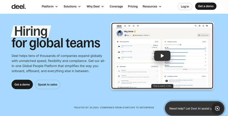 Deel website screen