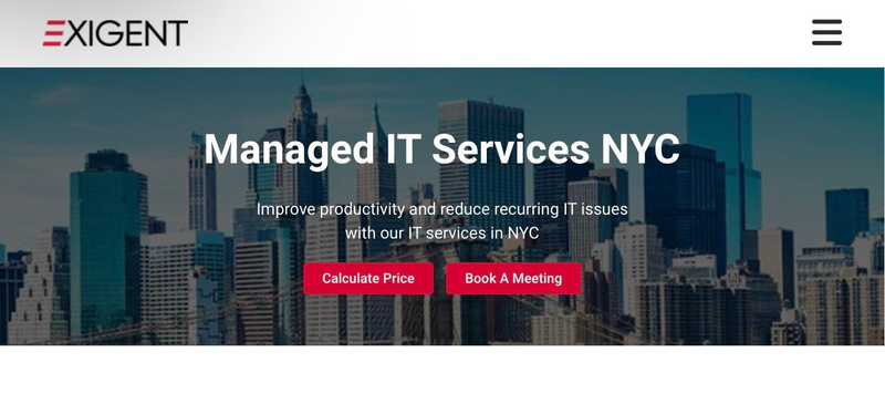 Exigent website screen