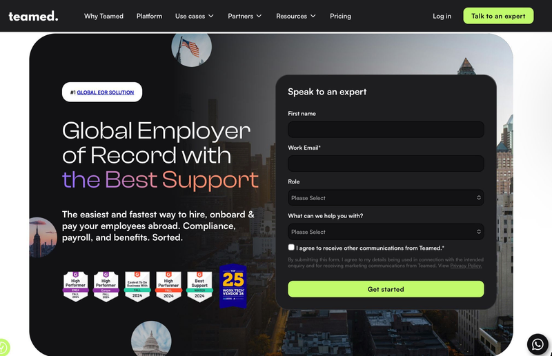 Teamed website screen